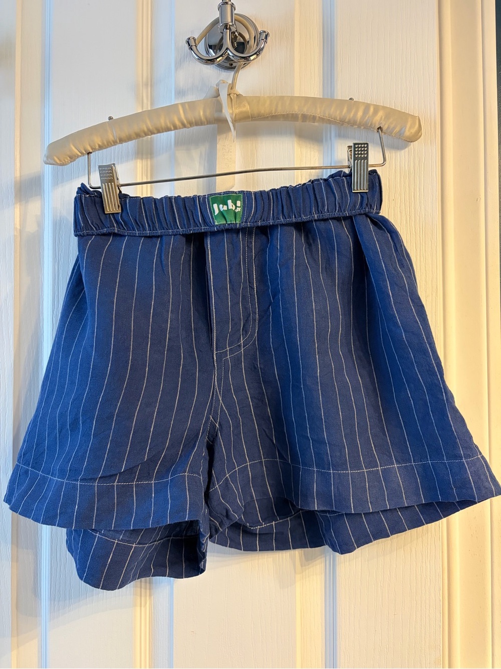 Navy Pinstripe Women's Bermuda Shorts - Picture 5 of 7